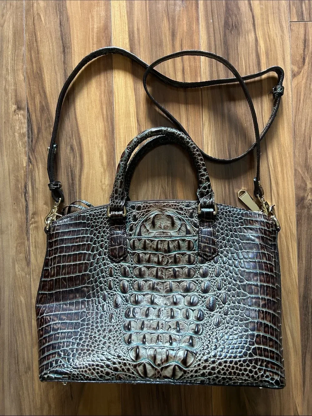 Brahmin Duxbury Brown Croc Embossed Ombré Finish Satchel